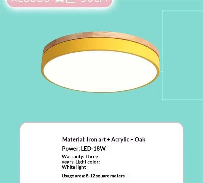 Round Nordic macaron ceiling light with wooden base, 60cm diameter, in multiple colour options