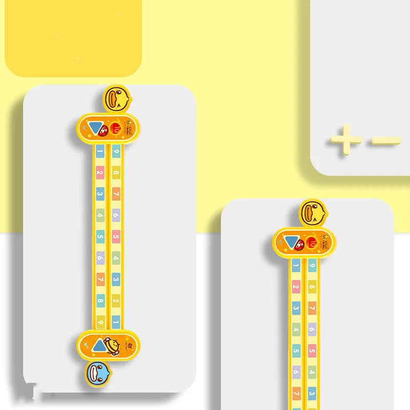 Yellow plastic decomposition ruler for children showing measurement scale and number markings