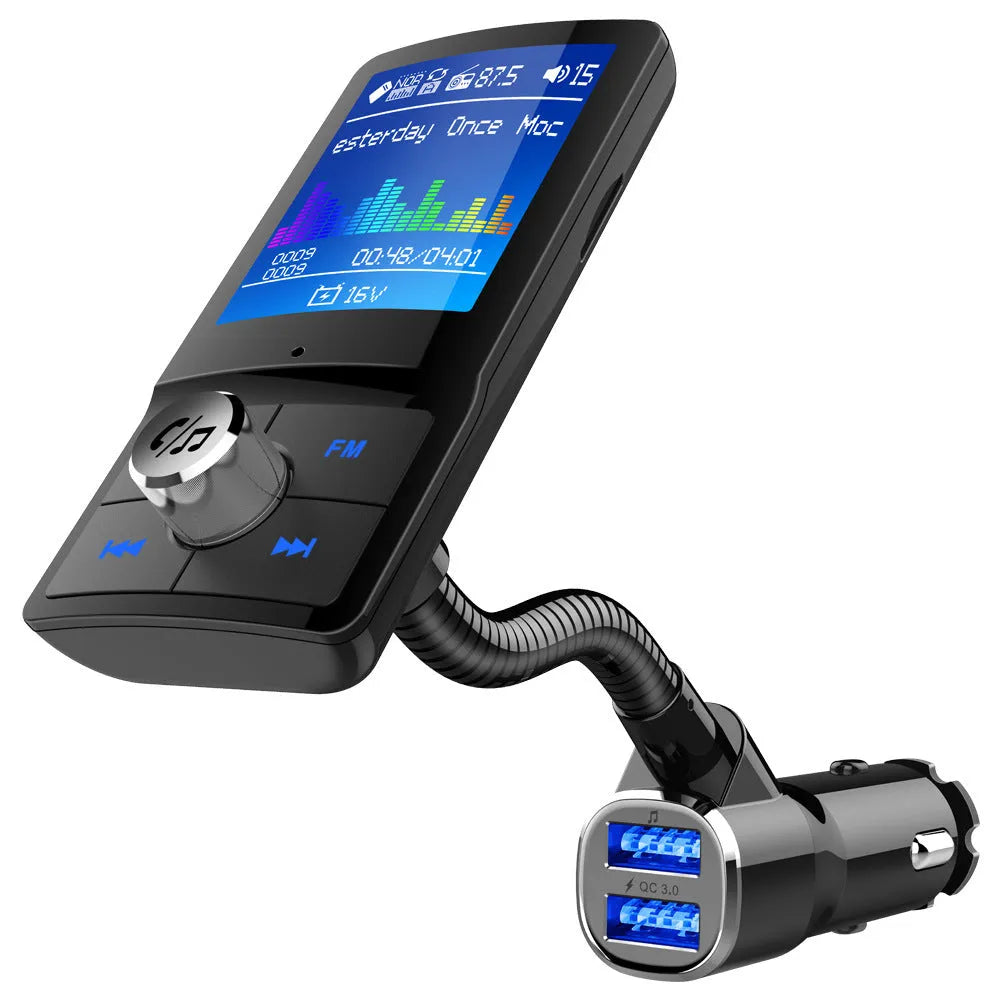 Car speakerphone Bluetooth FM transmitter with LCD display and dual QC3.0 USB ports