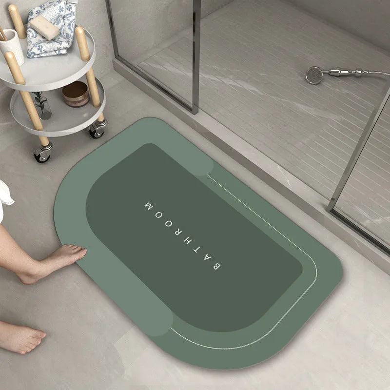 Blended fabric bathroom floor mat in blue, available in oval and rectangular shapes