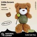 Small plush catnip toy shaped like an animal, featuring a bell, for cats to bite and play with.