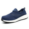 Men's steel toe work shoes with anti-puncture soles in black, blue, red colours