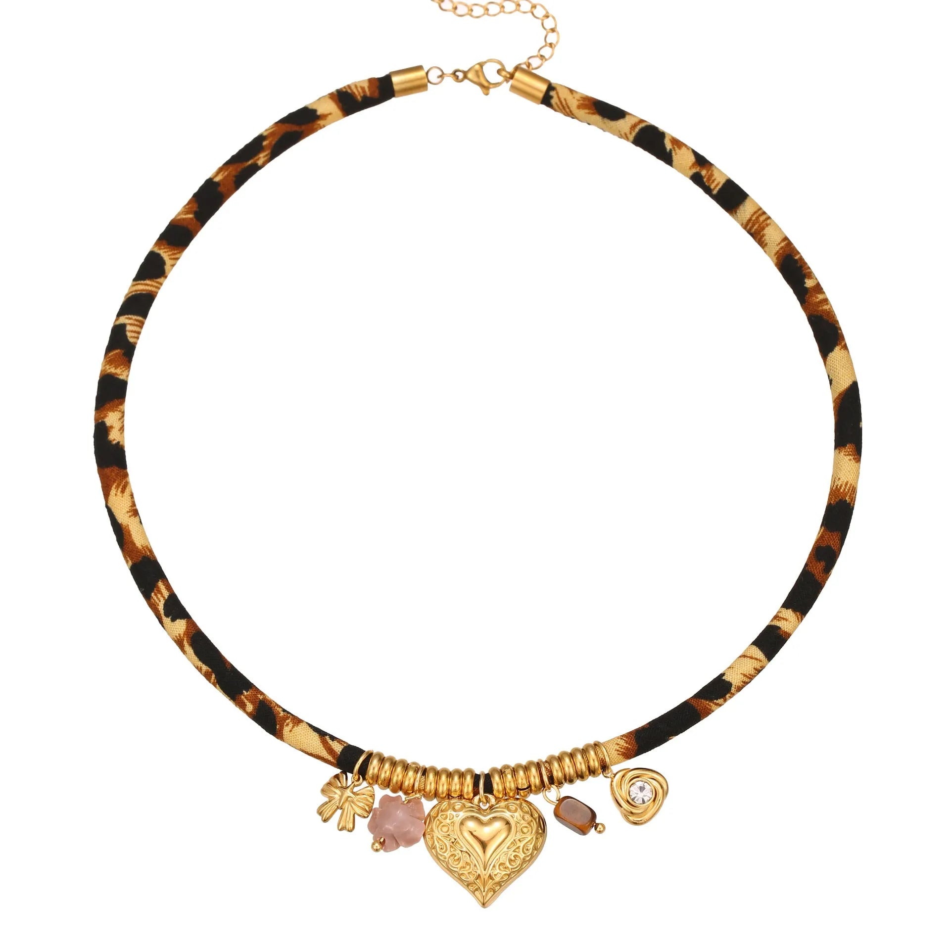 Geometric leopard pendant stainless steel necklace with 41-50 cm chain and electroplated 18K gold finish