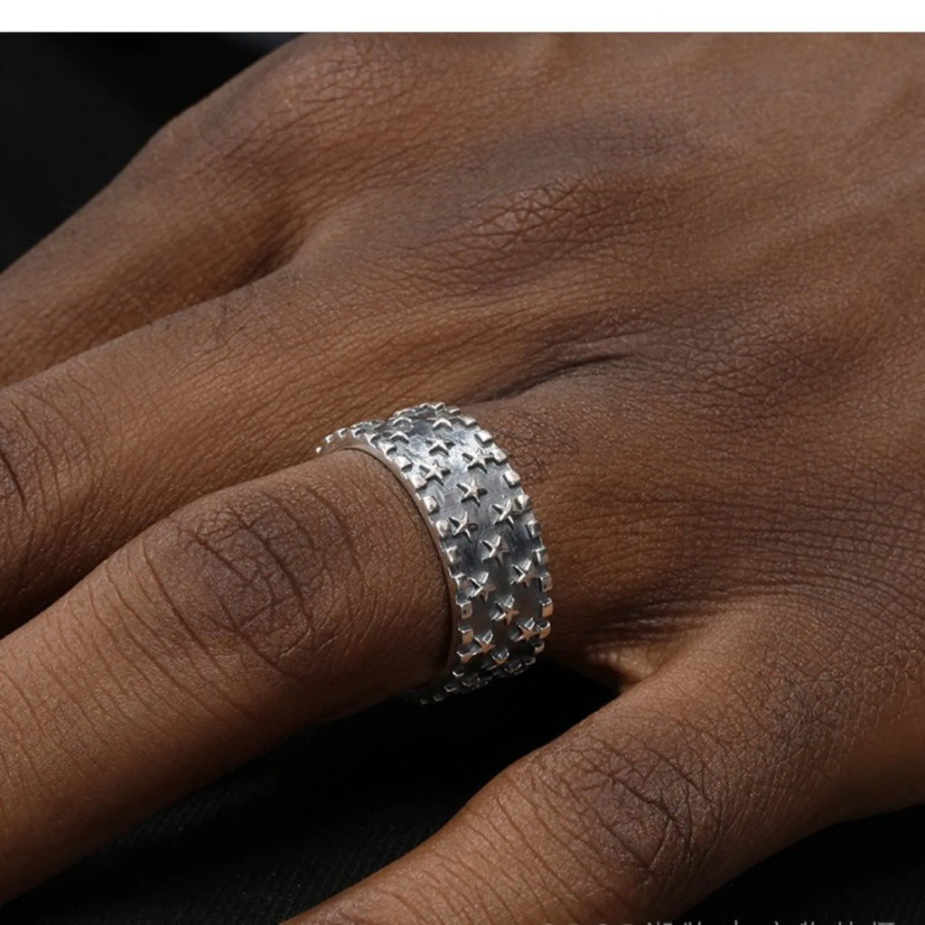 925 sterling silver adjustable geometric star ring with five-pointed pattern