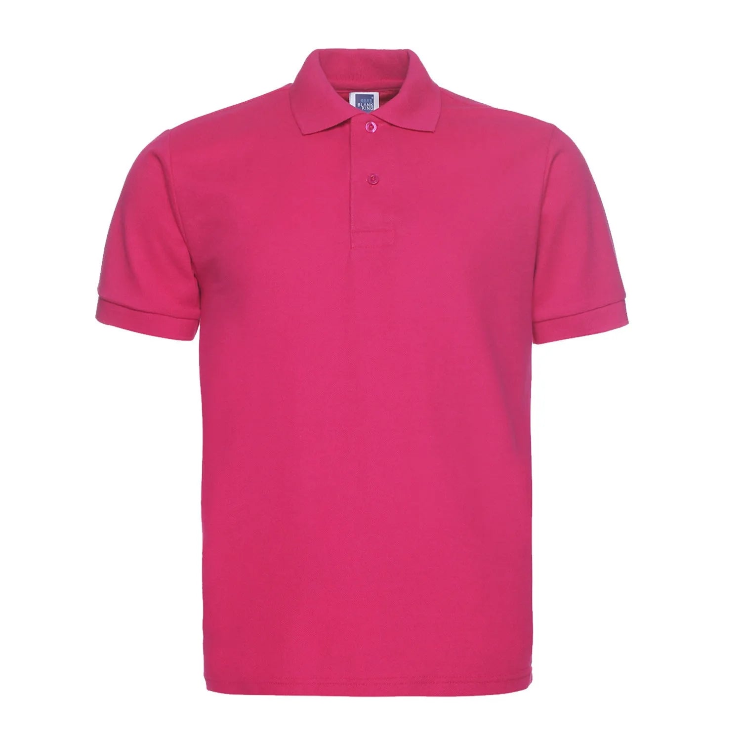 Men's plus size solid colour lapel collar short sleeve polo shirt on a hanger.