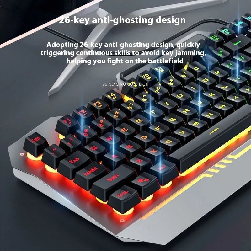 Black and white wired mechanical-feeling keyboard mouse headset bundles with RGB or blue backlighting
