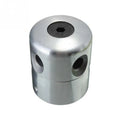 Silver aluminium Luzhu grass trimmer replacement head with four light yellow nylon ropes and a wrench.