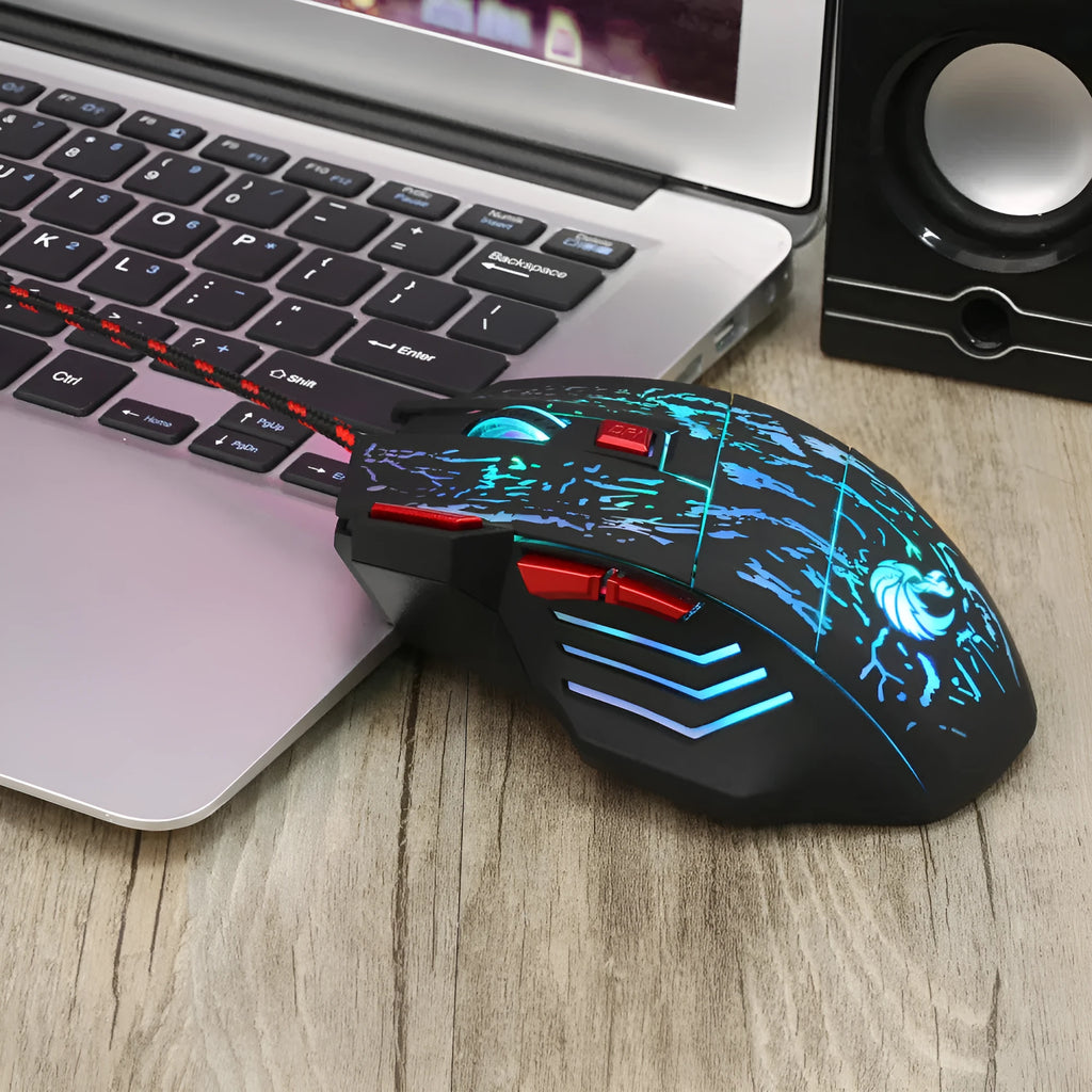 Water crack colourful luminous wired gaming mouse with USB cable