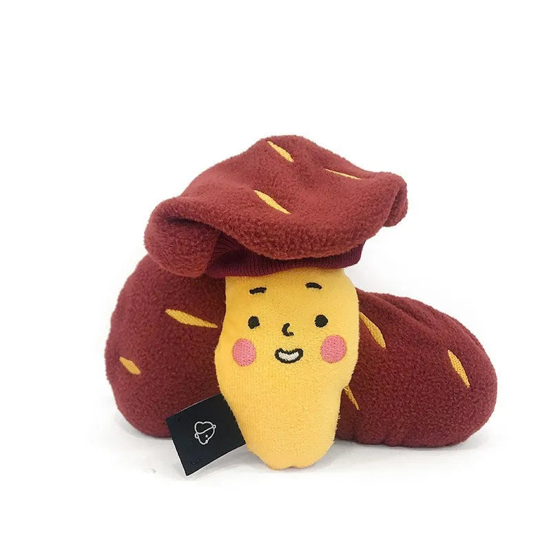 Red sweet potato shaped pet hidden food toy with treat pocket for slow feeding