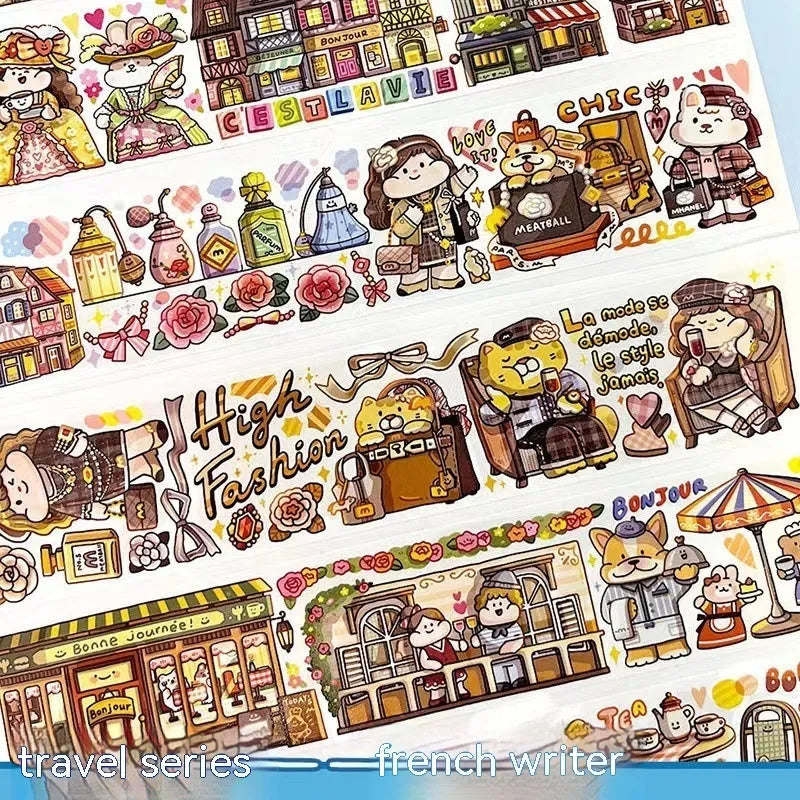 Sheet of cute cartoon character stickers for haemorrhoid tape packaging, printed on Japanese paper.