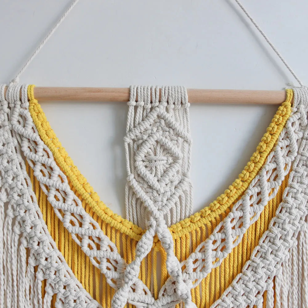 Nordic style cotton tapestry wall hanging creamy white colour 120x95cm rectangular handmade weaving