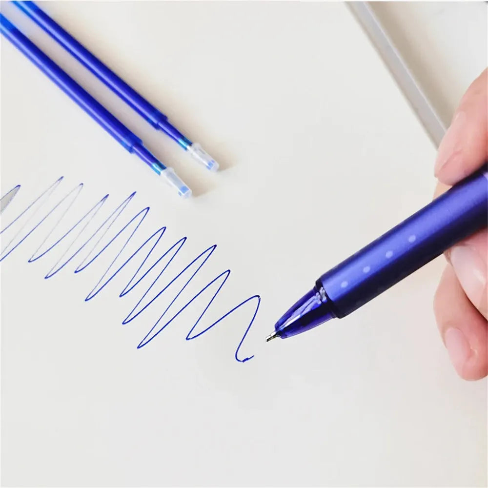 Hot Erasable Push Gel Pen with 0.5mm stainless steel nib and plastic body in blue or black ink.