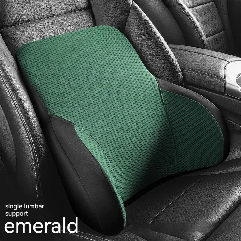 Memory foam car lumbar support pillow and matching headrest cover in knitted fabric