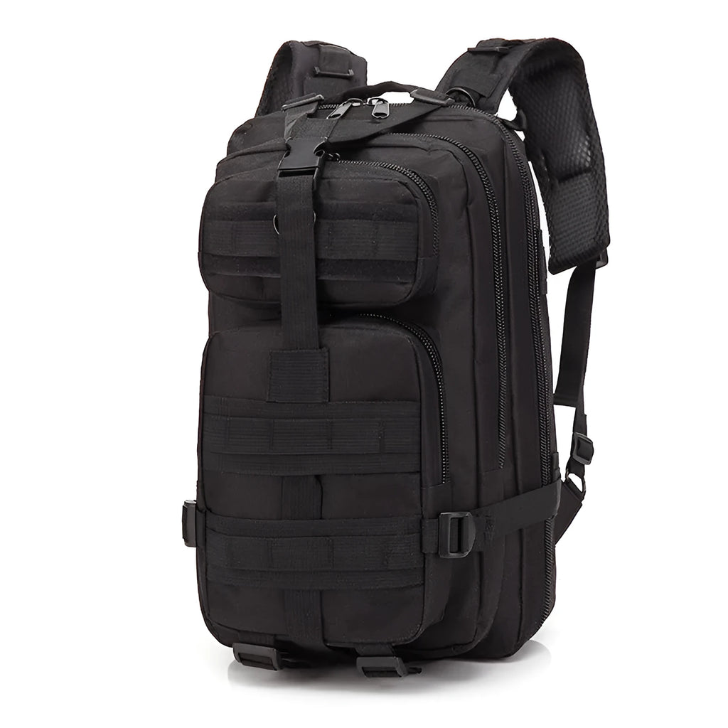 Large khaki hiking backpack with air pillow belt system shown for off-road use.
