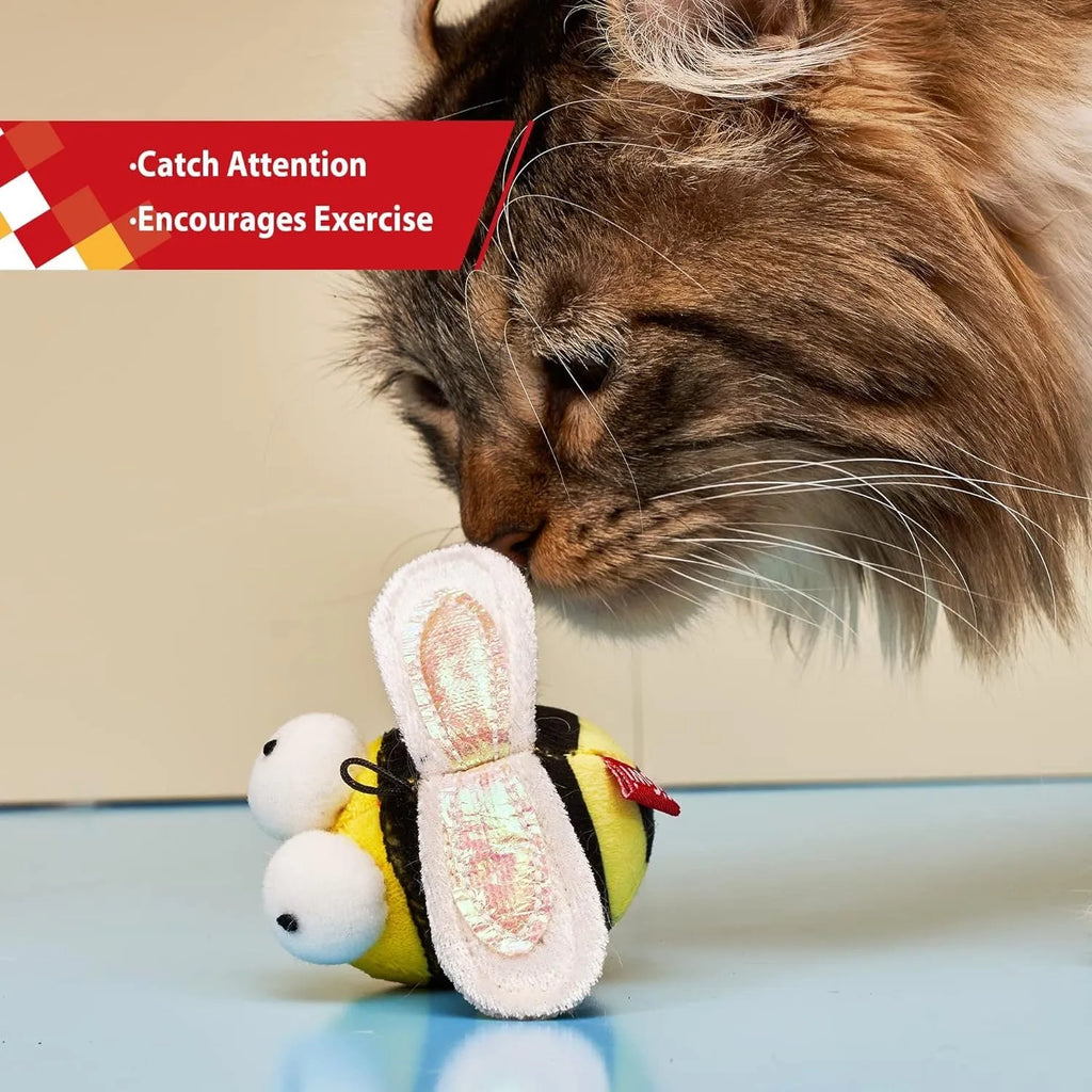 Yellow flannelette bee-shaped electronic cat toy with motion-activated sound
