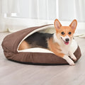 Removable washable cloth dog kennel in brown and grey colour options showing S and M size variations