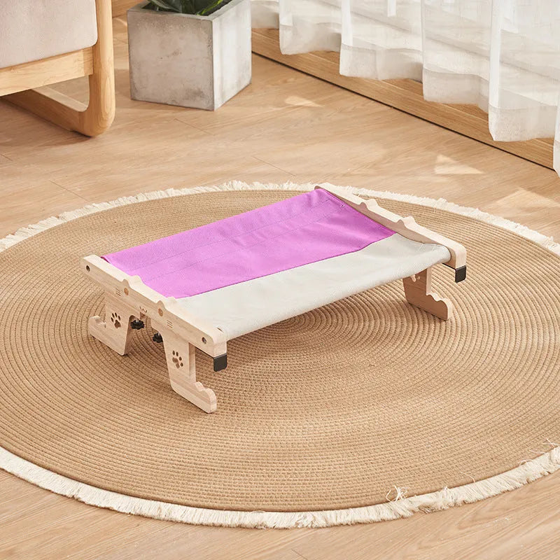Wooden cat hanging bed mounted to window with seven style variations for balcony or bedside use