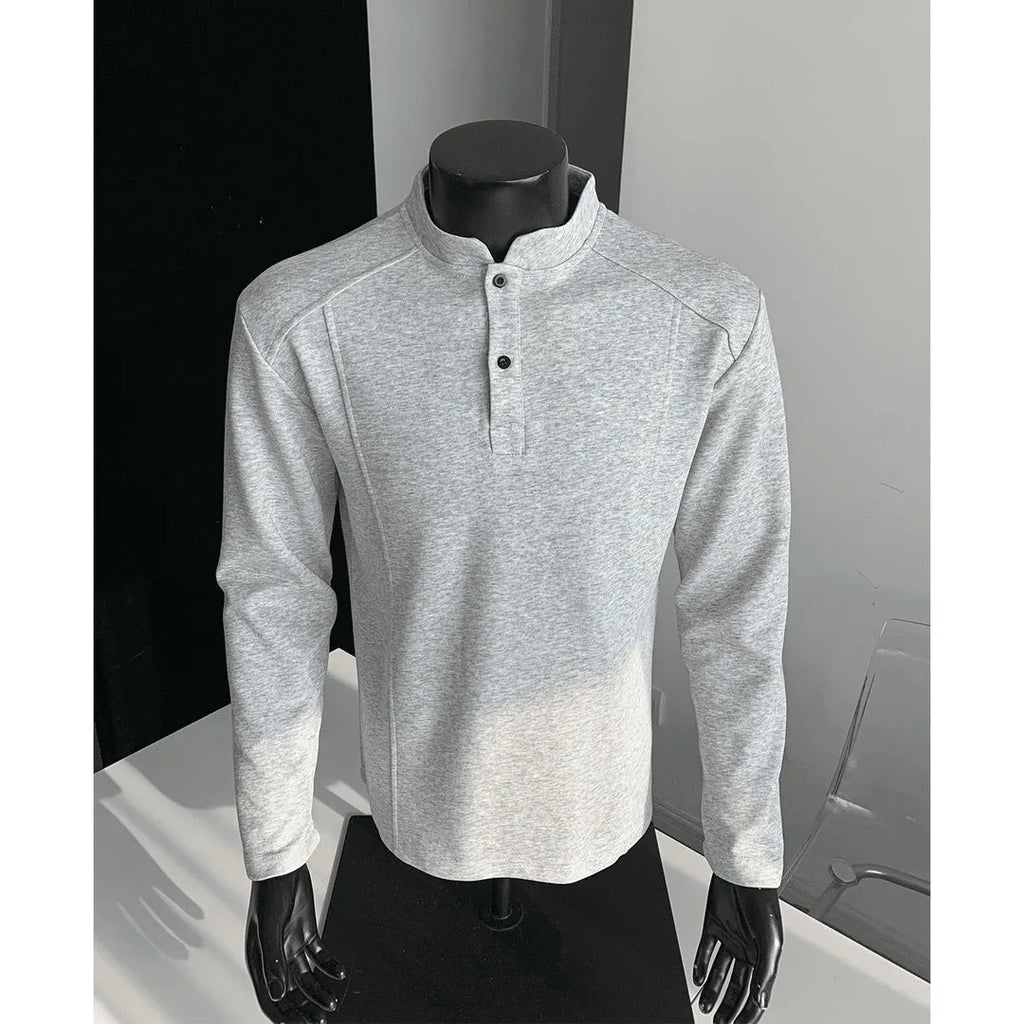 Men's patchwork shoulder polo shirt with stand-up collar in cotton fabric