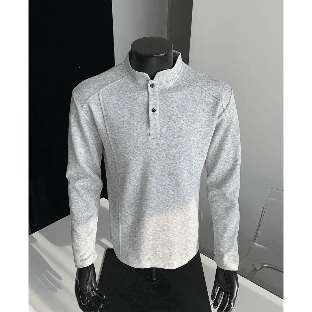 Men's patchwork shoulder polo shirt with stand-up collar in cotton fabric