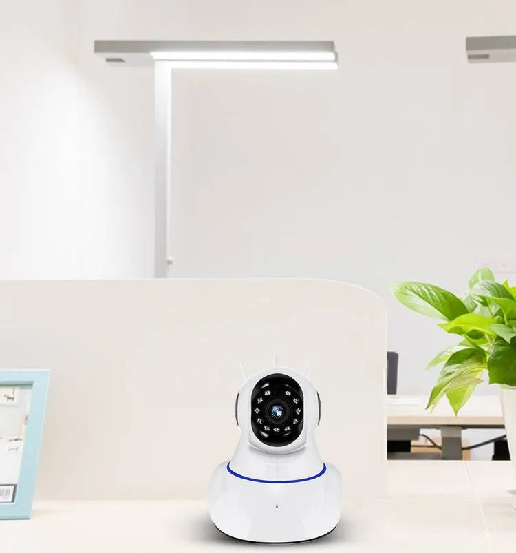 White dome-style wireless security camera with 2MP HD resolution and 3.6mm lens for indoor/outdoor use
