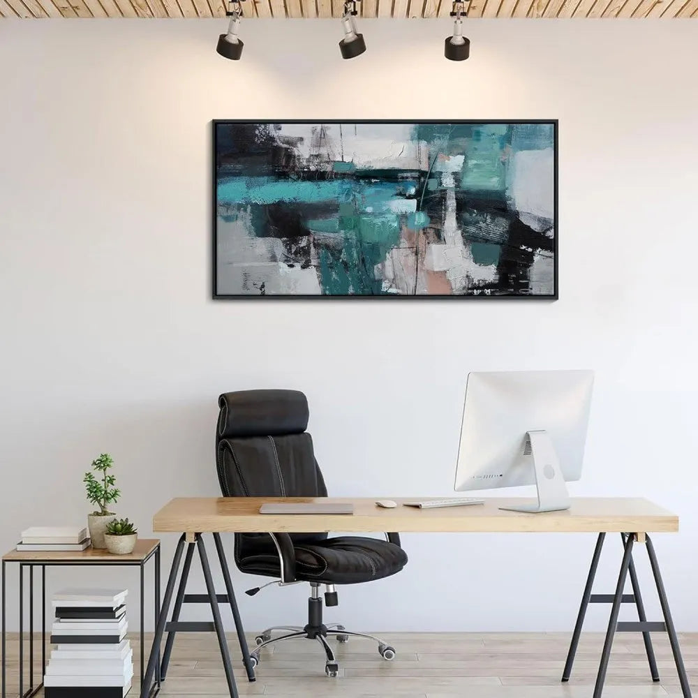 Hand-painted abstract oil painting on canvas with horizontal orientation, available in multiple sizes up to 240cm x 120cm