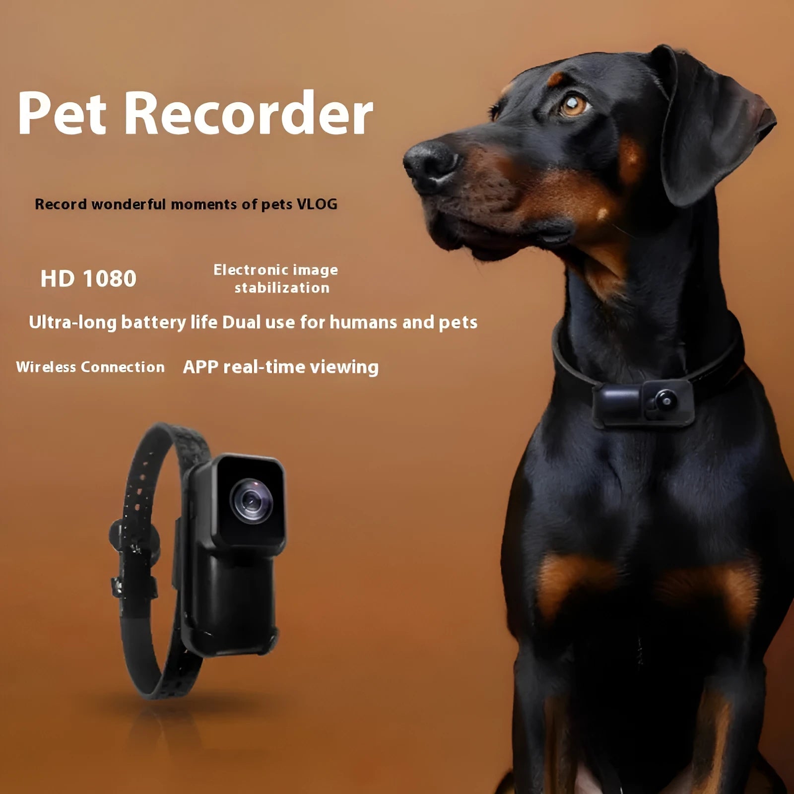 Black Wi-Fi neckband wearable camera recorder with compact dimensions.