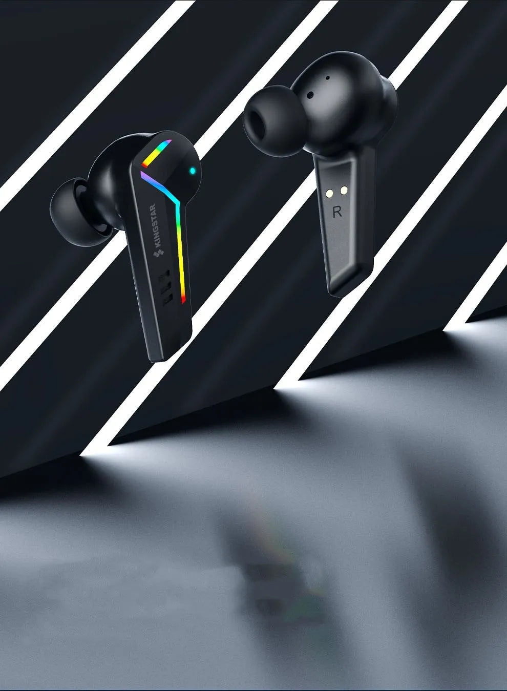 Black TWS Bluetooth gaming sports earbuds with low latency and 15-metre range