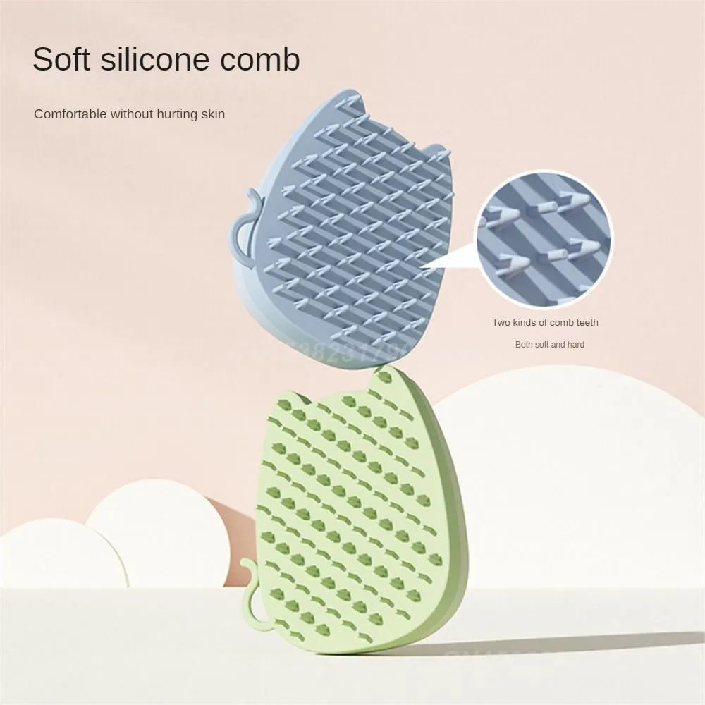 Brown blue or green silicone pet hair brush with dual bristles for cats and dogs