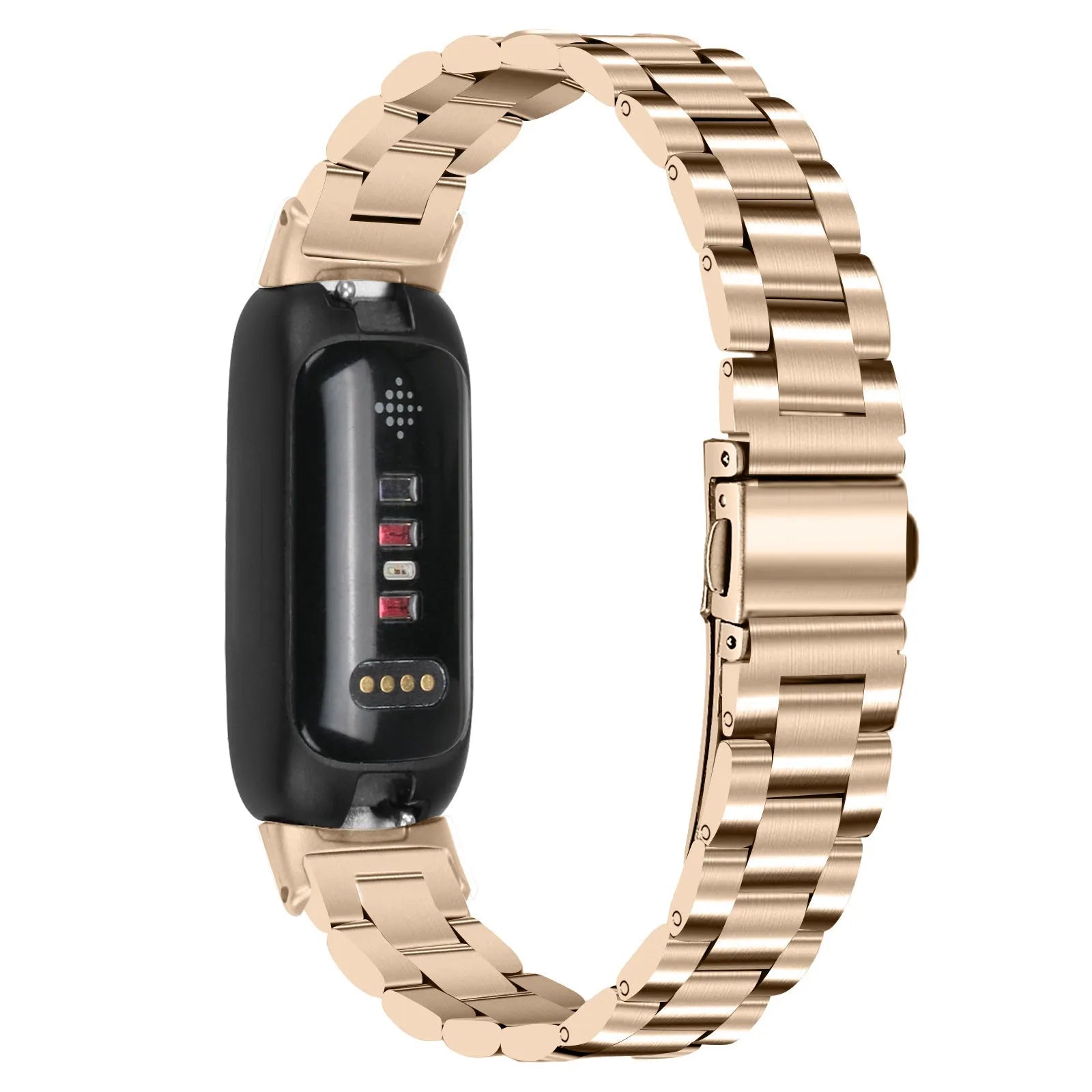 Stainless steel three-bead watch strap for Fitbit Inspire 3 in silver colour.
