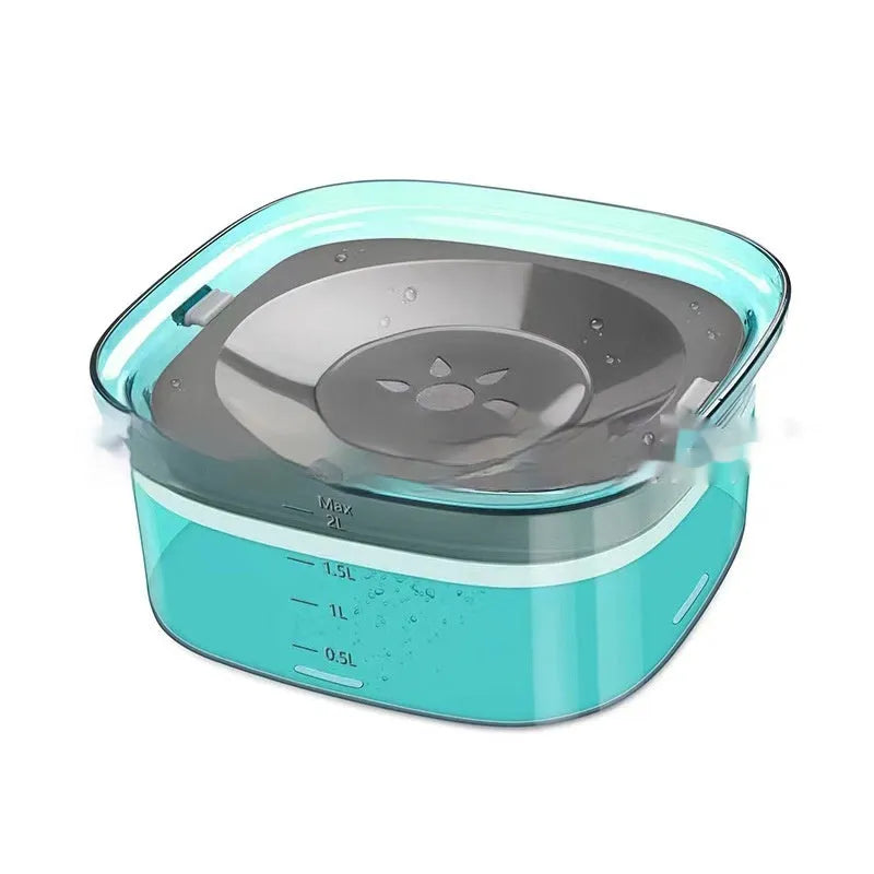 70oz Large Capacity Dog Water Bowl with Spill Proof Design, 2L Transparent Visible Water Level Slow Drinking Bowl for Dogs and Cats, Antispill Non-Slip Silicone Plugs and Frosted Bottom for Clean Floors