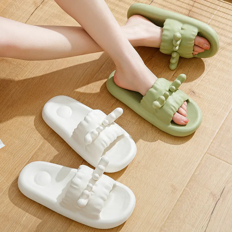 Deer horn patterned EVA flip flop slippers with hollow-out design in light yellow colour