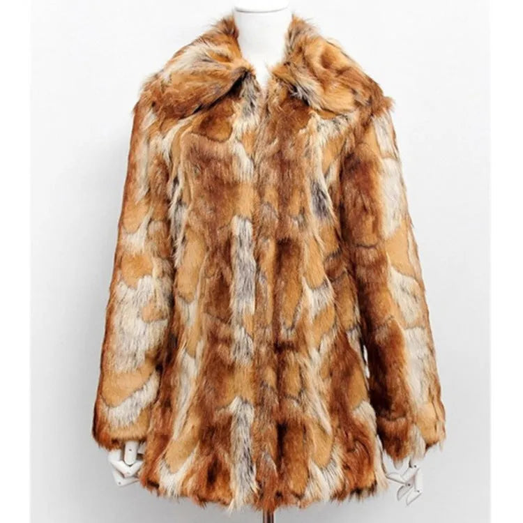 Women's black tiger print faux fur slim leather jacket with long sleeves