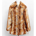 Women's black tiger print faux fur slim leather jacket with long sleeves