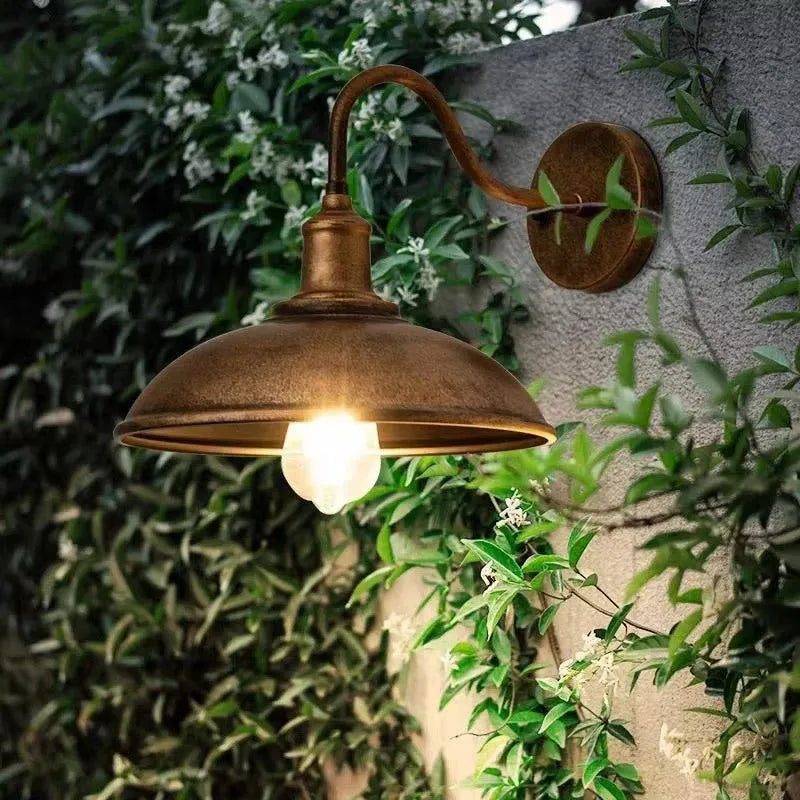 Retro style outdoor wall lamp for villa courtyards in silver or copper finish with waterproof garden lighting