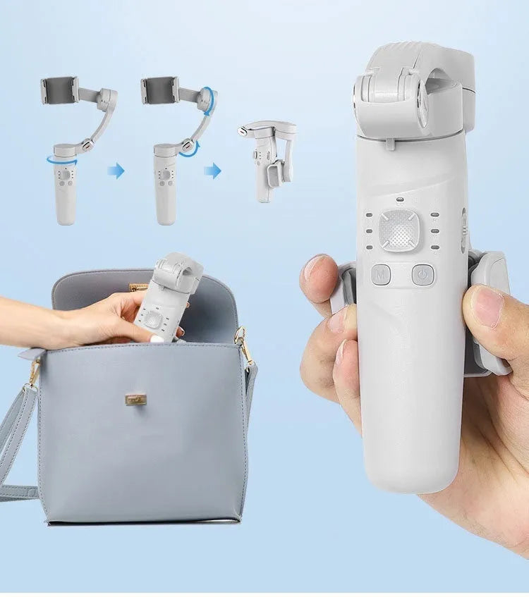 M01 handheld tripod phone stabiliser with three-axis gimbal and ABS body on surface