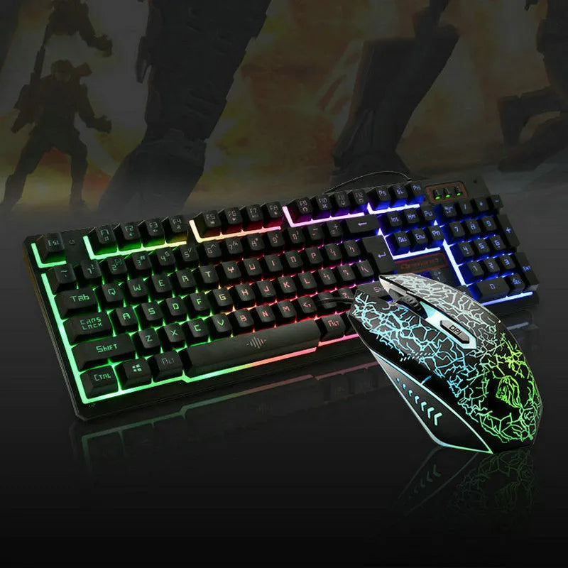 K13 black wired gaming keyboard and mouse set with USB connection and 1600 DPI optical mouse