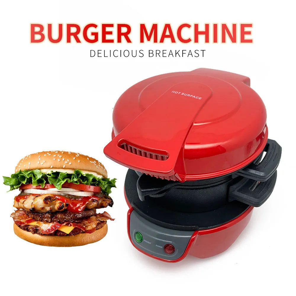 Household breakfast sandwich maker machine with egg cooker ring in bright red colour