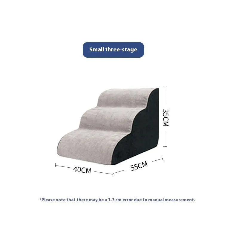 Wave pet stairs for small dogs in cloth fabric with multi-level slope options and colour choices including beige, gray, black, khaki, and tiger embroidery