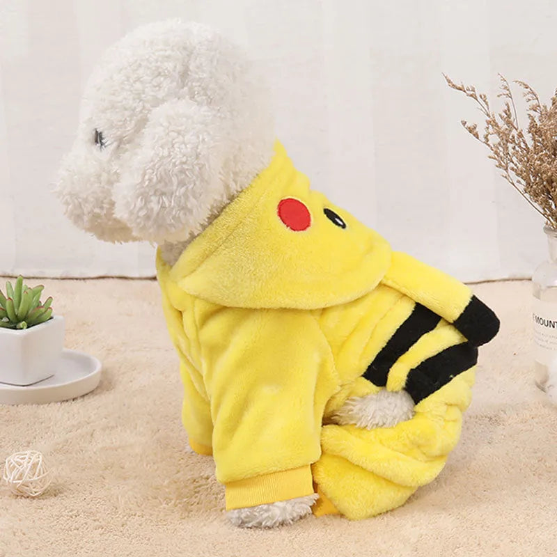 Fleece cat winter coat with hood in cartoon pattern for small to medium pets
