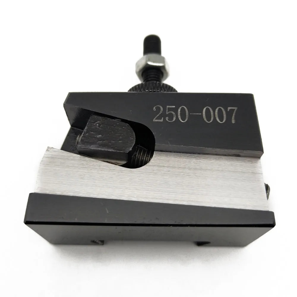 Machifit 250-000 steel quick change tool post and lathe tool holders on a workshop bench
