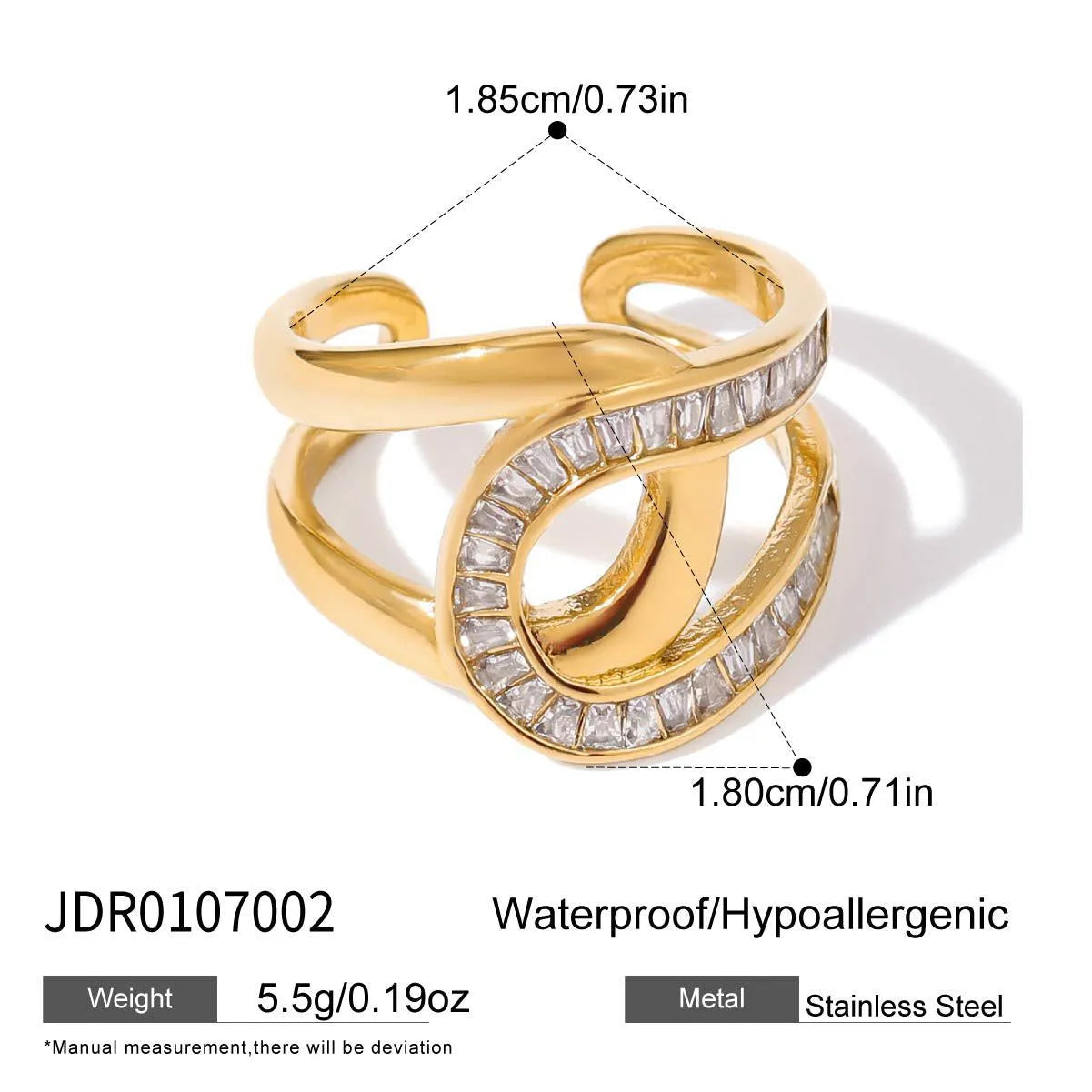 Stainless steel geometric line pattern ring for women with electroplated non-fading finish in European style