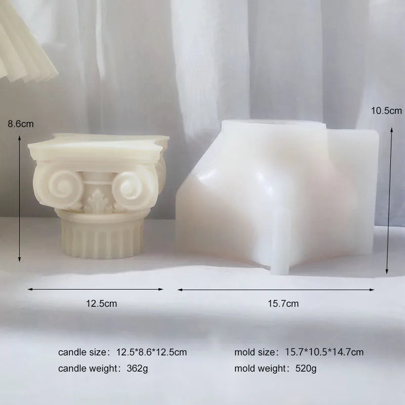Roman Pillar irregular column silicone mould for candles and crafts on white background.