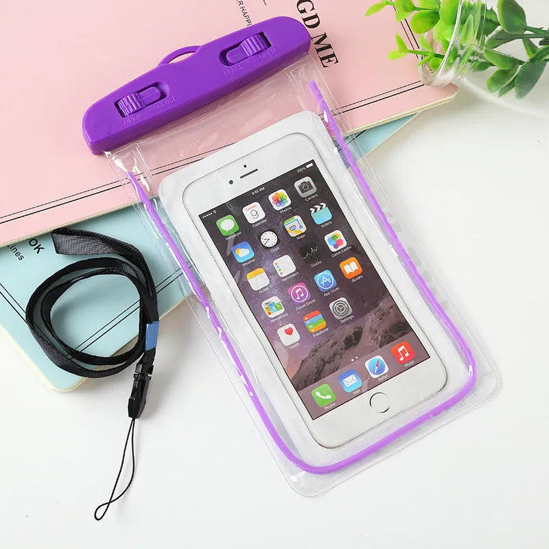Luminous mobile phone waterproof bag in PVC and ABS with dimensions 19x10.5cm showing front view