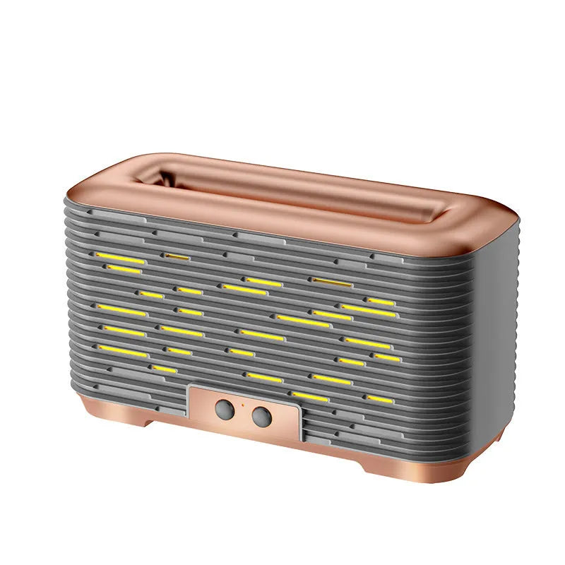 Flame aroma diffuser USB desktop humidifier with double-colour light in gold colour