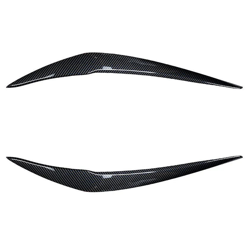 Pair of ABS headlight eyebrow stickers for BMW 1 Series F20, piano black finish, 48x8x8 cm