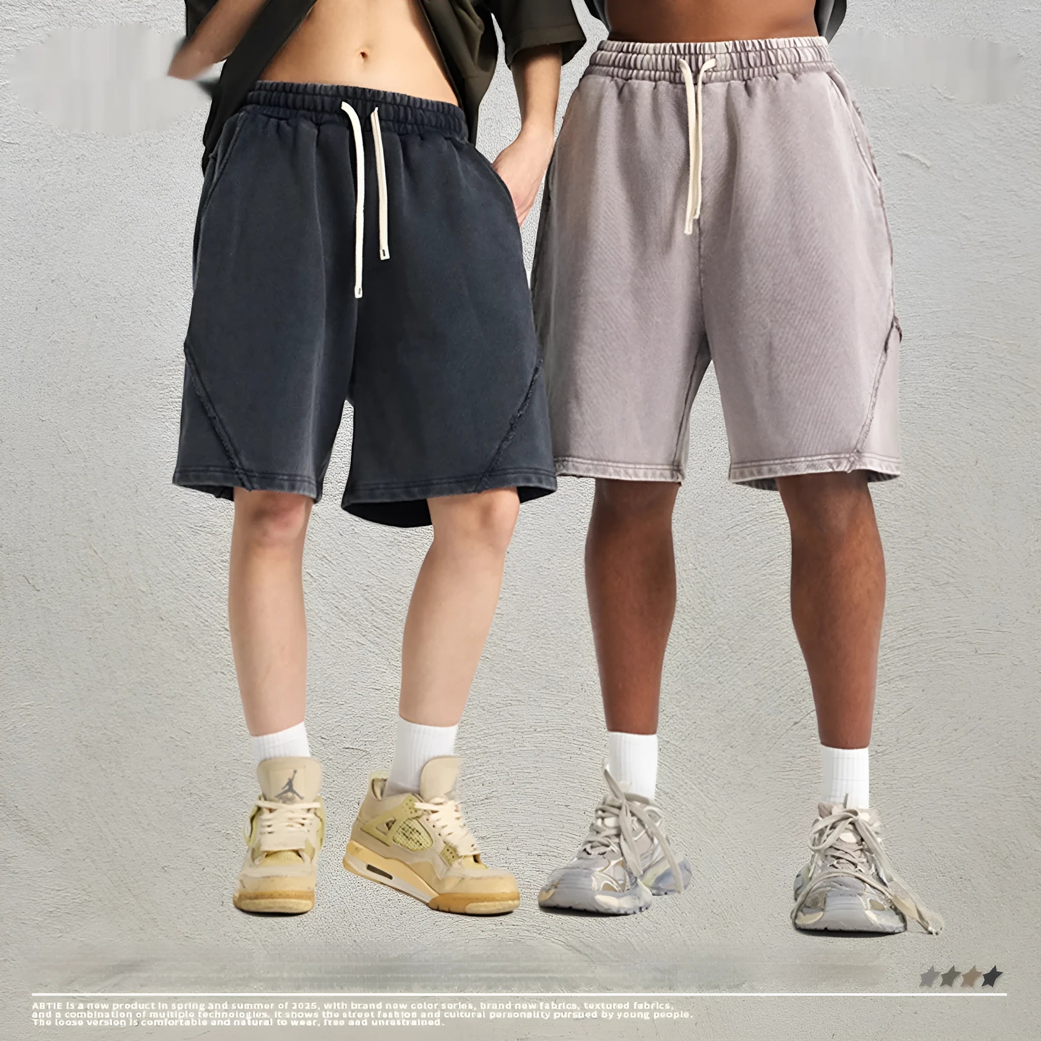 Men's batik washed cotton terry shorts in loose fit, shown in Batik Black colour