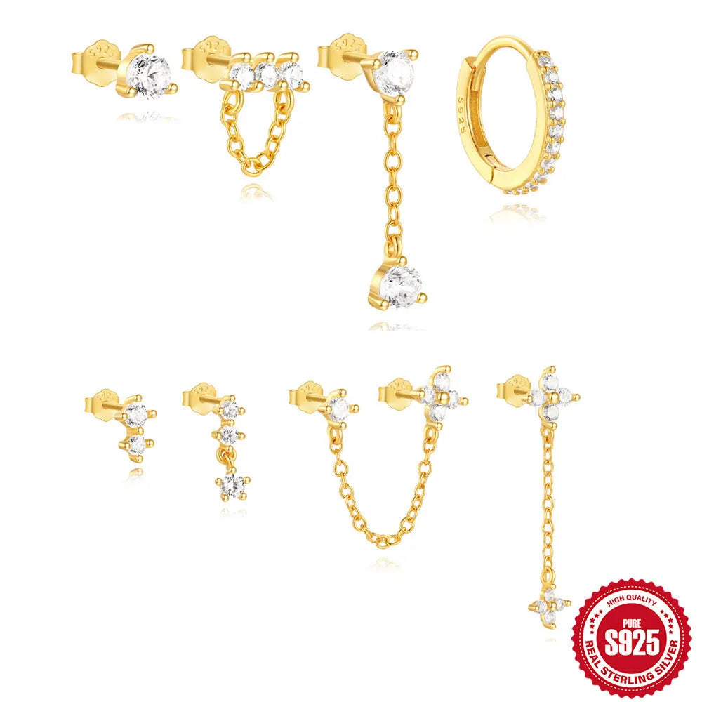 S925 sterling silver clover petal earrings with geometric design and electroplated gold finish