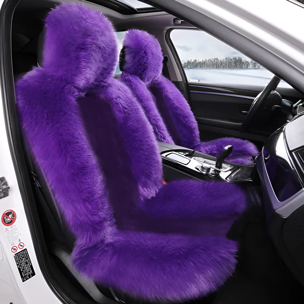 Purple plush fleece car seat cushion set for driver and co-pilot winter warmth