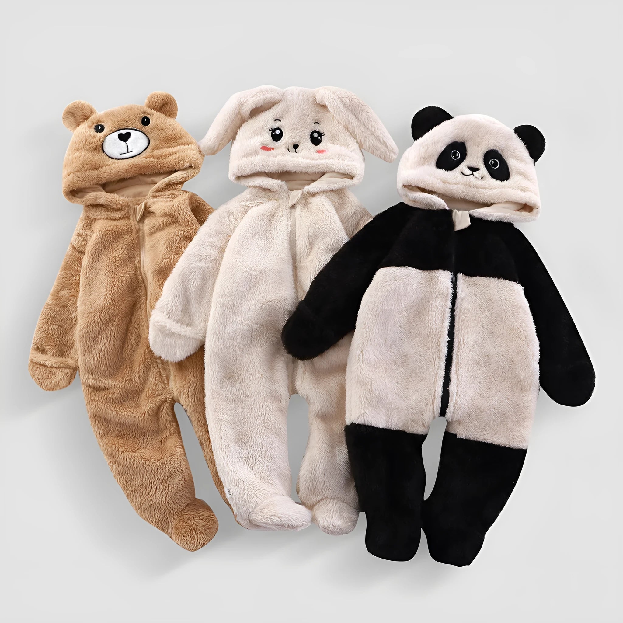 Boys and girls thermal jumpsuit pajamas in milky white, thickened polyester fibre, suitable for babies 59cm to 80cm tall.
