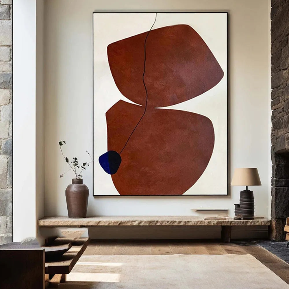 Hand-painted abstract wabi-sabi oil painting on canvas, unstretched and frameless, 60x90cm size, modern minimalist decor for living room